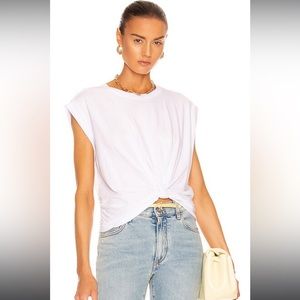 FRAME Knotted Roll-Sleeve Tee in White Sz Large Worn once and washed. Like new.